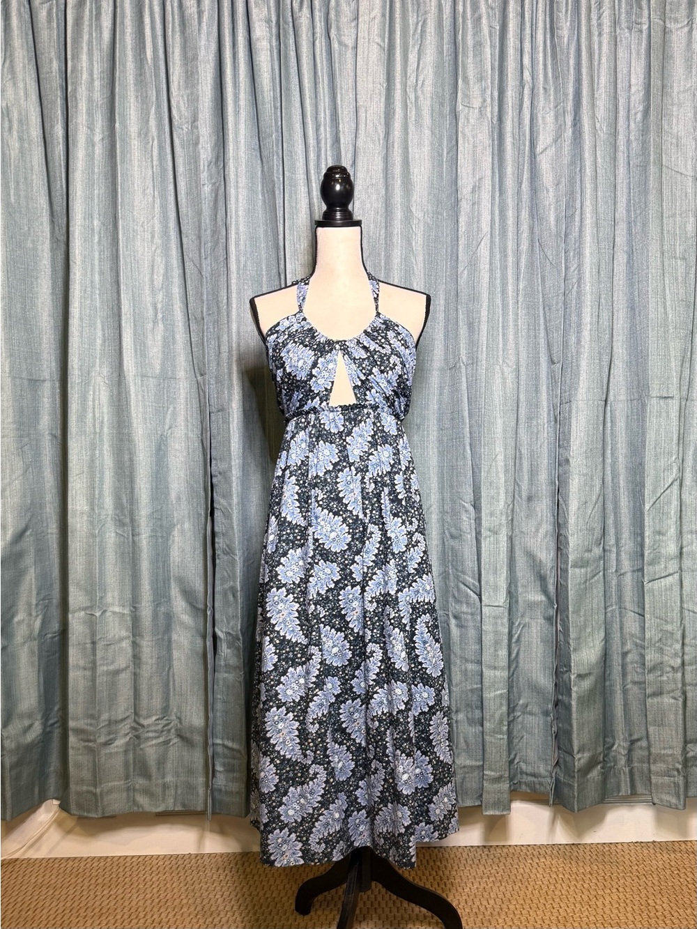 J. Crew Blue Floral Halter Maxi Dress